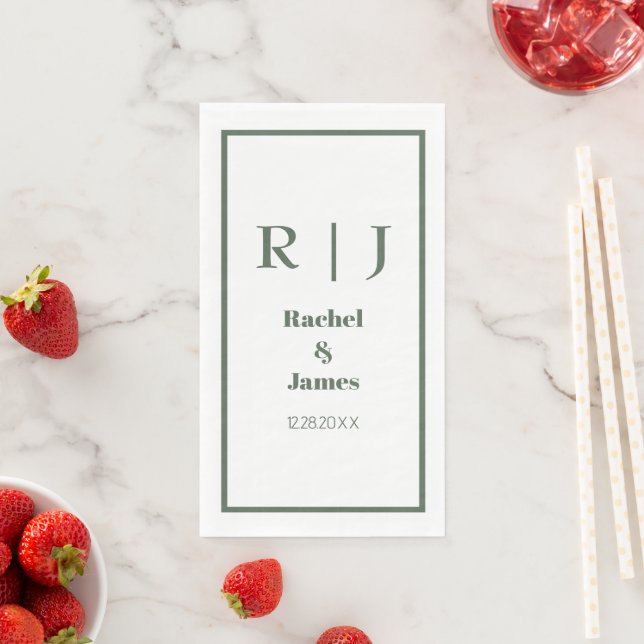 Sage Green Monogram Simple Minimal Elegant Wedding Napkin (Insitu)