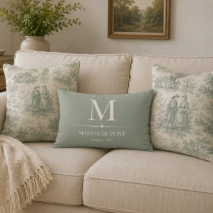 Sage Green Monogram Vintage French Country Rustic Decorative Cushion