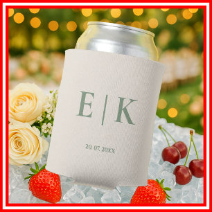 Sage Green Monogram Wedding Can Cooler