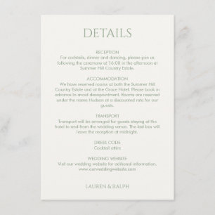 Sage Green Monogram Wedding Details Enclosure Card