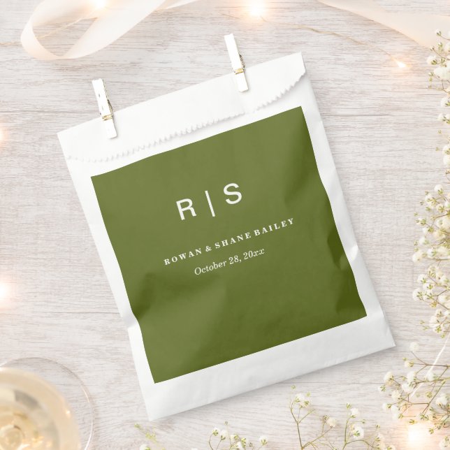 Sage Green Monogram Wedding Favour Bag (Clipped)