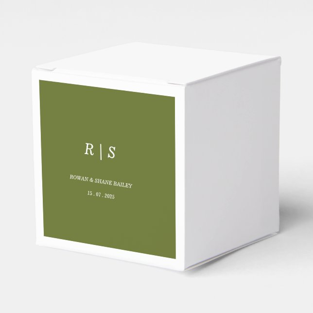 Sage green Monogram Wedding Favour Box (Front Side)
