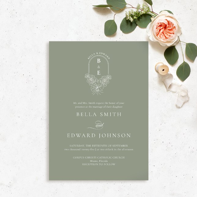 Sage Green Monogram Wedding Invitation (Creator Uploaded)