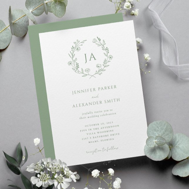 Sage Green Monogram Wedding  Invitation (Creator Uploaded)