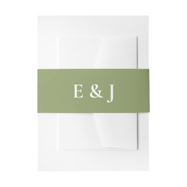 Sage Green Monogram Wedding Invitation Belly Band (Front Example)
