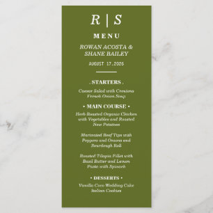 Sage Green Monogram Wedding Menu Card