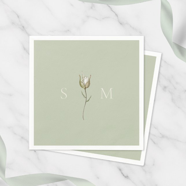 Sage Green Monogram Wedding Napkin (Creator Uploaded)