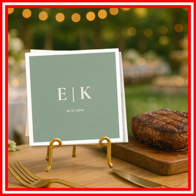 Sage Green Monogram Wedding Napkin (Creator Uploaded)