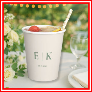 Sage Green Monogram Wedding Paper Cups