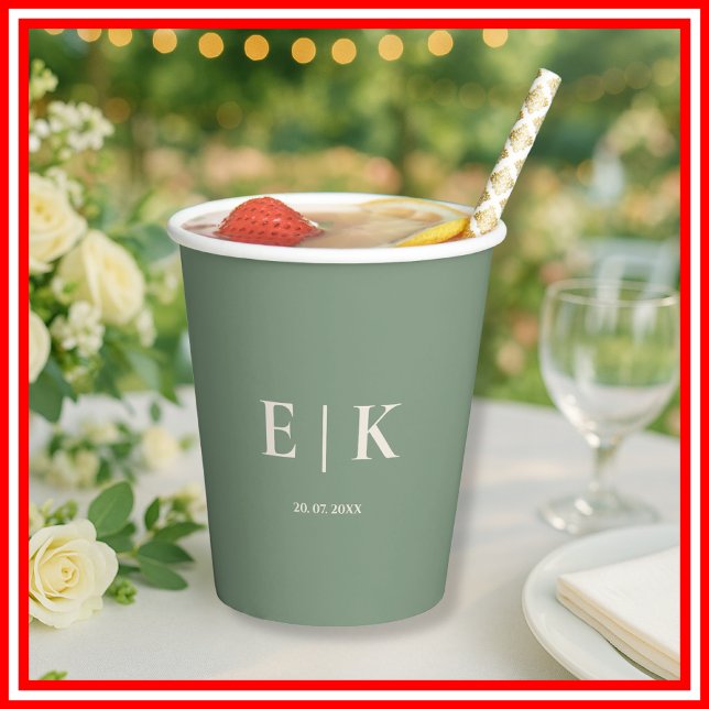 Sage Green Monogram Wedding Paper Cups (Creator Uploaded)