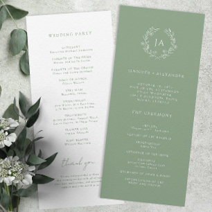 Sage Green Monogram Wedding Program