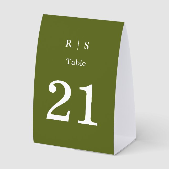 Sage Green Monogram Wedding Table Number Card (Front)
