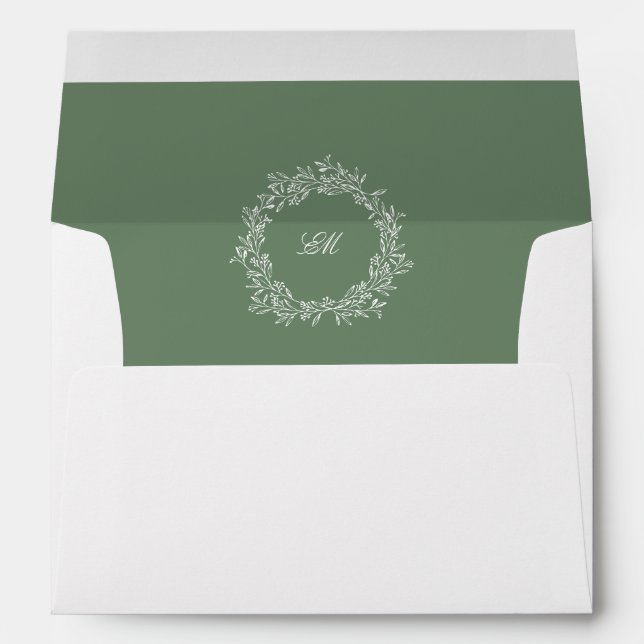 Sage Green Monogram Wreath Wedding Envelope (Back (Bottom))