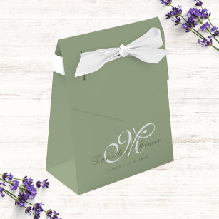 Sage green monogrammed custom wedding favour box