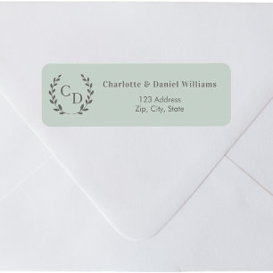 Sage green monogrammed wreath return address label