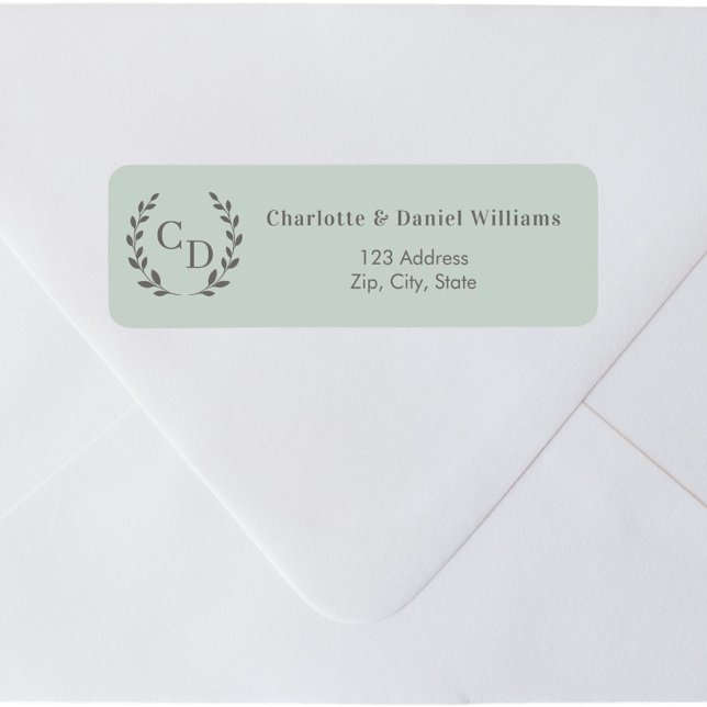 Sage green monogrammed wreath return address label (Creator Uploaded)