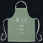 Sage Green Monograms Simple Elegant Modern Wedding Apron<br><div class="desc">Designed with text templates for monogrammed initials,  name and date which you can customise!</div>