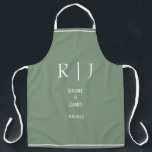 Sage Green Monograms Simple Elegant Modern Wedding Apron<br><div class="desc">Designed with text templates for monogrammed initials,  name and date which you can customise!</div>