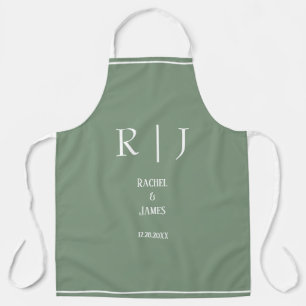 Sage Green Monograms Simple Elegant Modern Wedding Apron