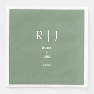 Sage Green Monograms Simple Elegant Modern Wedding Napkin