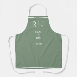 Sage Green Monograms Simple Elegant Trendy Wedding Apron