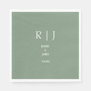 Sage Green Monograms Simple Minimal Modern Wedding Napkin