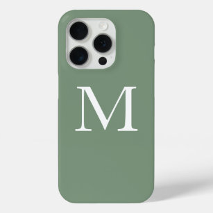  Sage Green Monograms White Simple Custom Colour iPhone 15 Pro Case