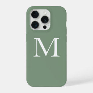 Sage Green Monograms White Simple Custom Colour iPhone 15 Pro Case