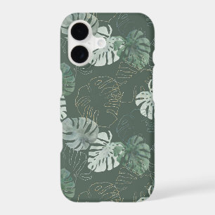 Sage Green Monstera: Elegant Gold Line Art