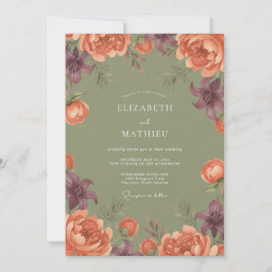 Sage Green Moody Autumn Wedding Invitation