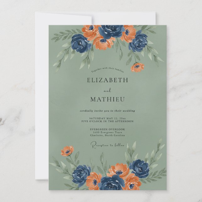 Sage Green Moody Fall Wedding Invitation (Front)