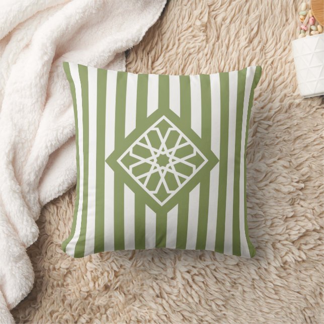 Sage Green Moroccan Zellige Flower Symbol Cushion (Blanket)