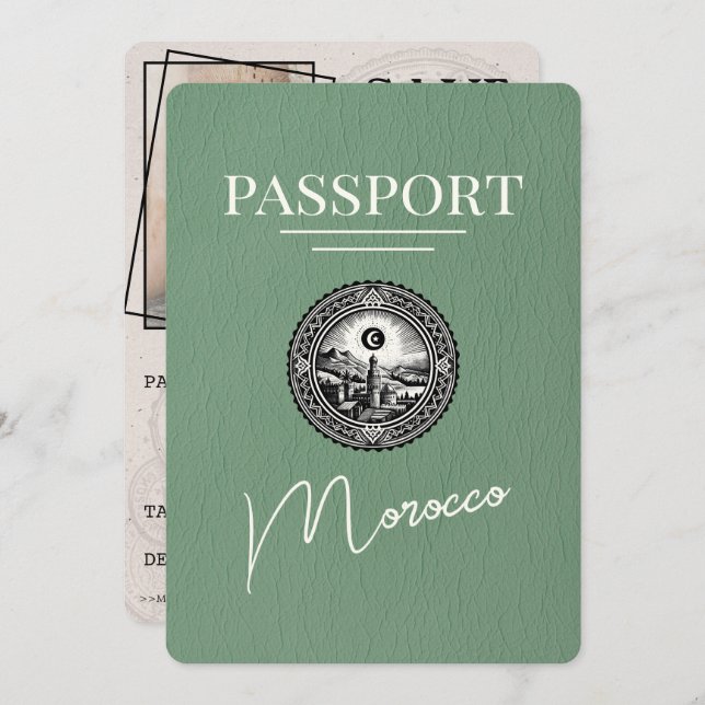 Sage Green Morocco Passport Save The Date (Front/Back)