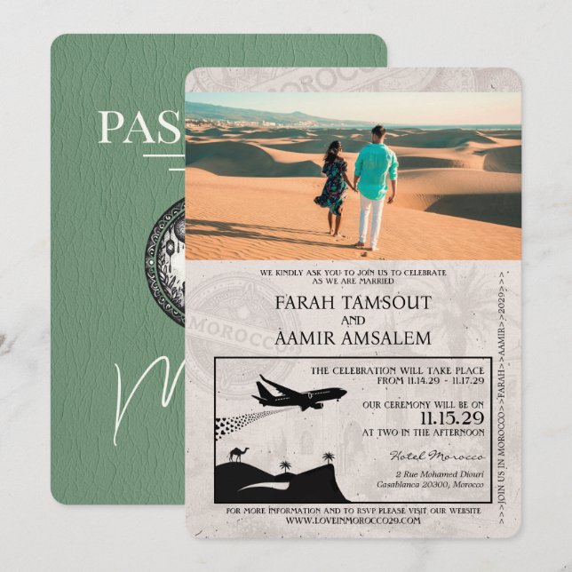 Sage Green Morocco Passport Wedding Invitation (Front/Back)