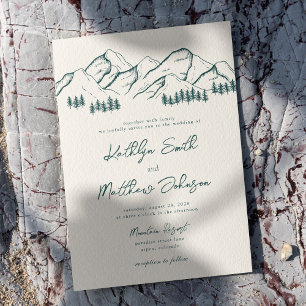 Sage Green Mountain Pine Tree Minimalist Wedding Invitation
