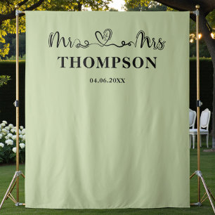 Sage Green   Mr and Mrs Elegant Simple Backdrop Tapestry