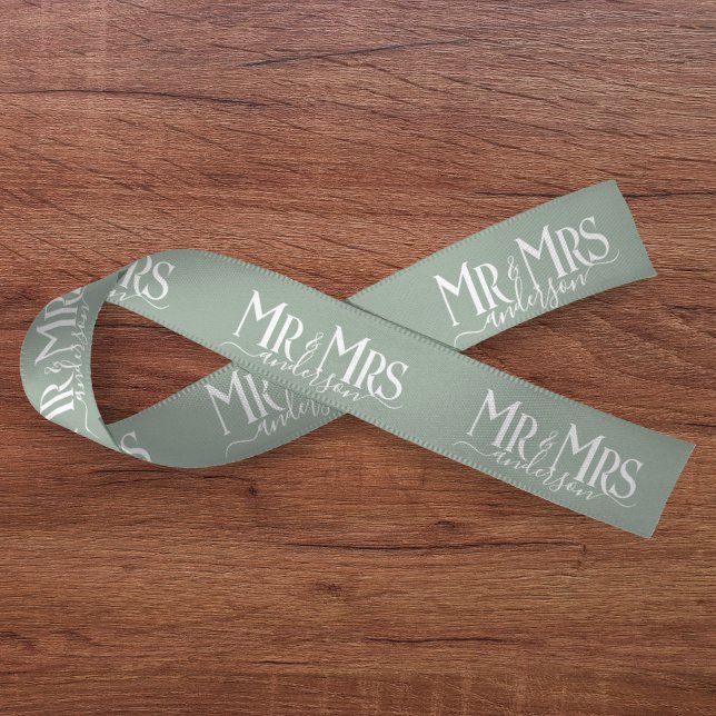 Sage Green Mr & Mrs Newlywed Couple Wedding Satin Ribbon (Sage Green Mr & Mrs Newlywed Couple Wedding Satin Ribbon
)