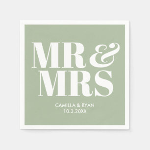 Sage Green Mr & Mrs Personalised Wedding Napkins