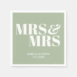 Sage Green Mrs & Mrs Personalised Wedding Napkins