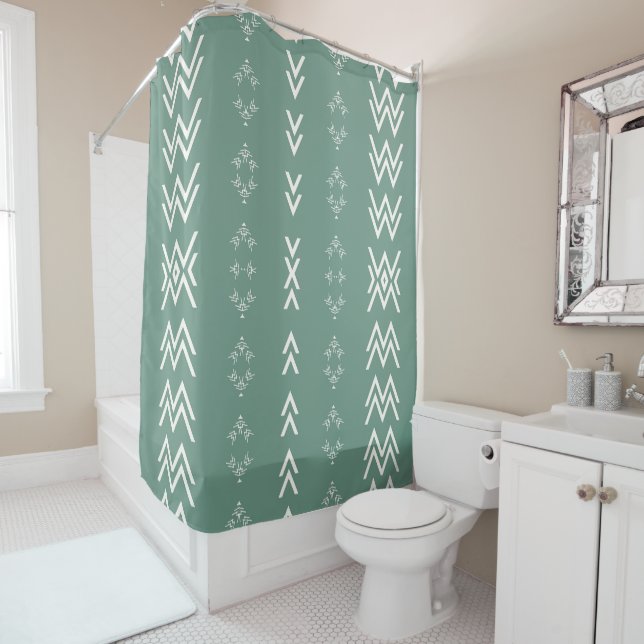 Sage Green Mud-Cloth Shower Curtain (In Situ)