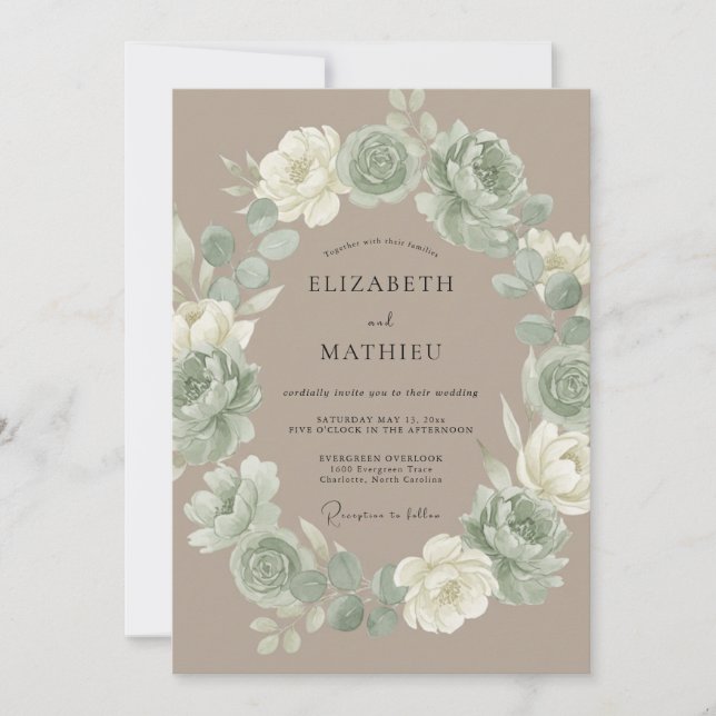 Sage Green Muted Rustic Wedding Invitation (Front)