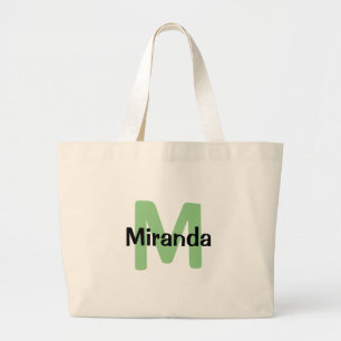 Sage green, Name and initial bachelorette Large Tote Bag