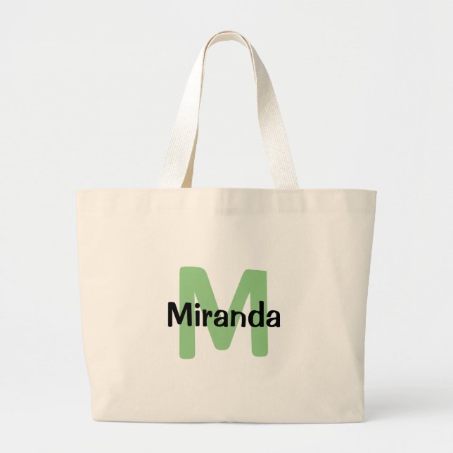 Sage green, Name and initial bachelorette  Large Tote Bag (Front)