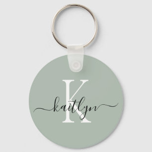 Sage Green Name Initial Monogram Key Ring