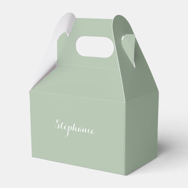 Sage Green Name Modern Elegant Monogram Boho Favour Box (Front Side)