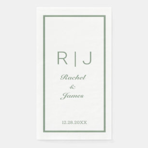 Sage Green Name Monogram Elegant Minimal Wedding Napkin