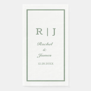 Sage Green Name Monogram Minimal Elegant Wedding Napkin