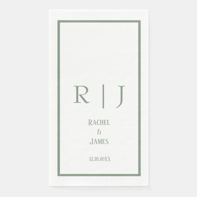 Sage Green Name Monogram Minimal Elegant Wedding Napkin (Front)