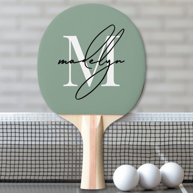 Sage Green Name Monogram Ping Pong Paddle (Sage Green Name Monogram Ping Pong Paddle)