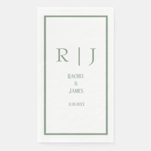 Sage Green Name Monogram Simple Elegant Wedding Napkin